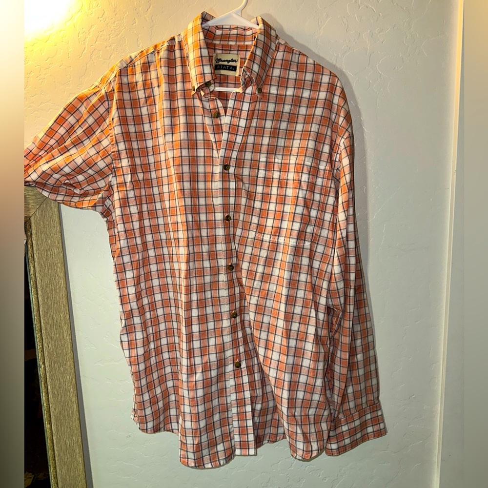 Wrangler Riata Retro Orange Plaid Long Sleeve Button Down Shirt